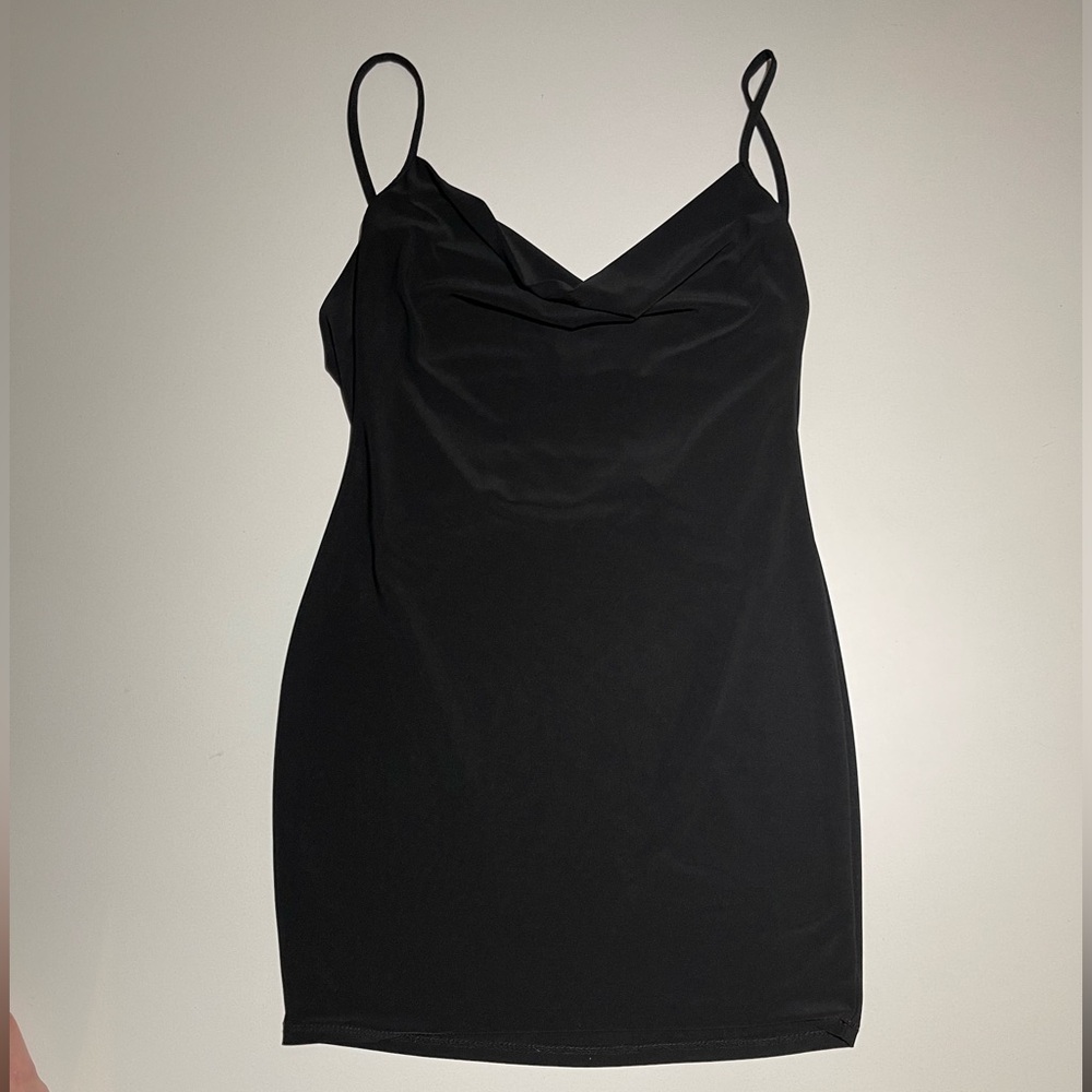 Black mini dress with lace back